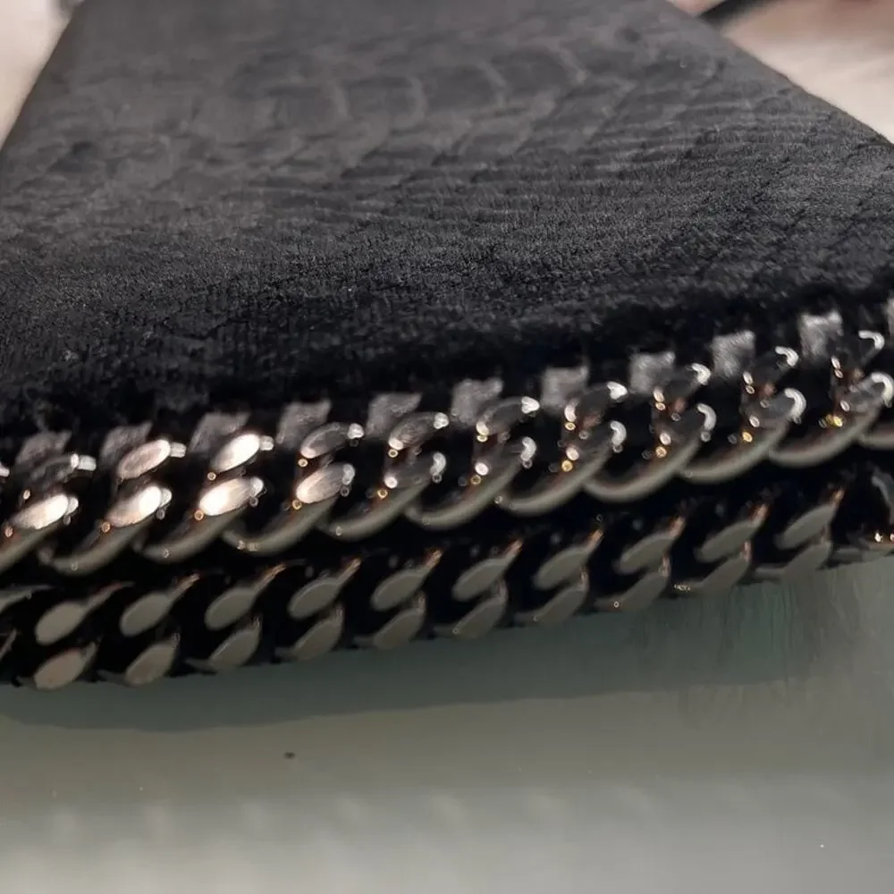 Stella McCartney fallabella black velvet python wallet